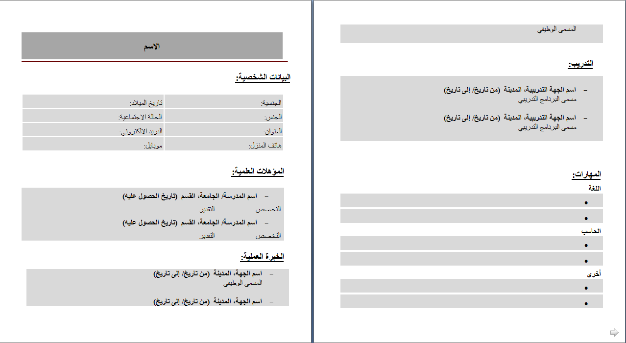 السيرة الذاتية بالعربي