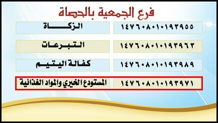 ارقام حسابات الجمعيات الخيرية