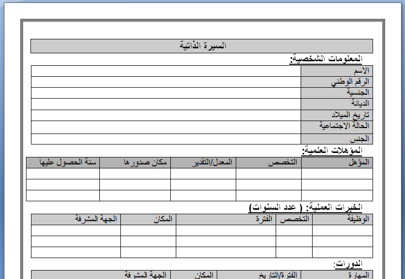 نموذج للسيرة الذاتية c v 2024 